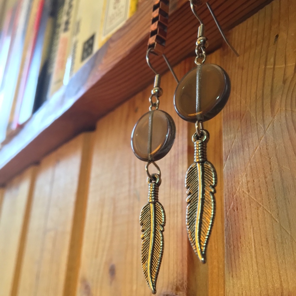 Handmade Smoky Glass & Feather Earrings - Picture 6 of 8